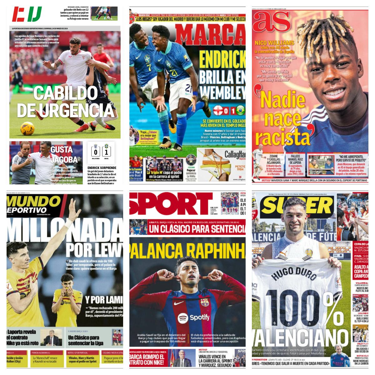 El fallecimiento de Manuel Ruiz de Lopera, el protagonismo de Endrick, las palabras de Nico Williams... así vienen las portadas del domingo