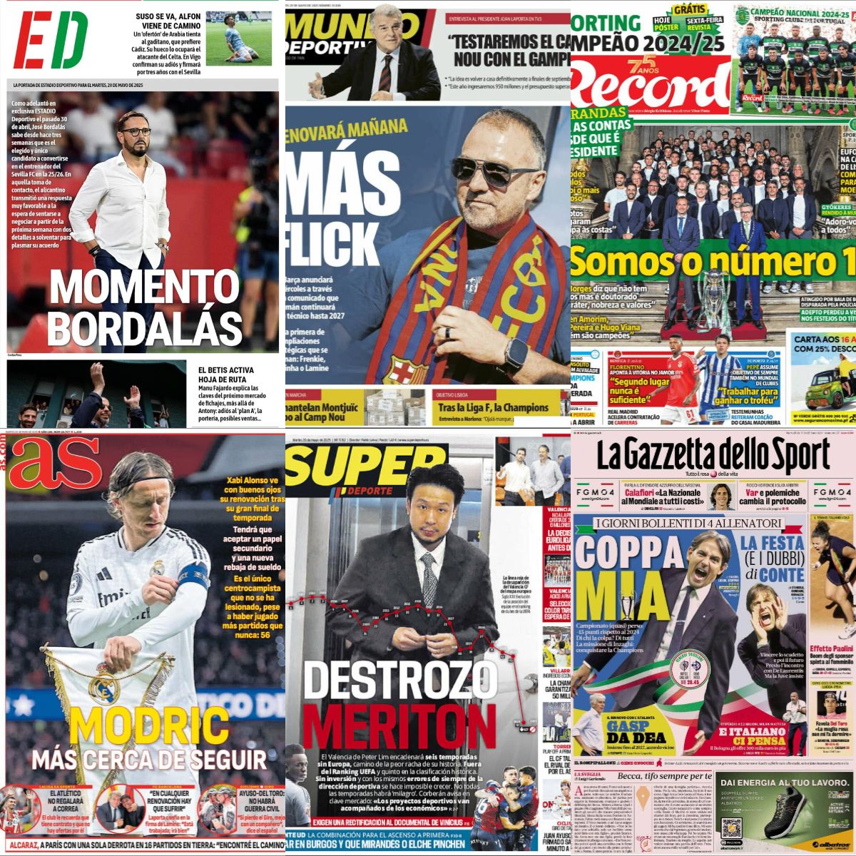 Oblak, la renovación de Flick, Laporta, Bordalás... así vienen las portadas de hoy 20 de mayo de 2025
