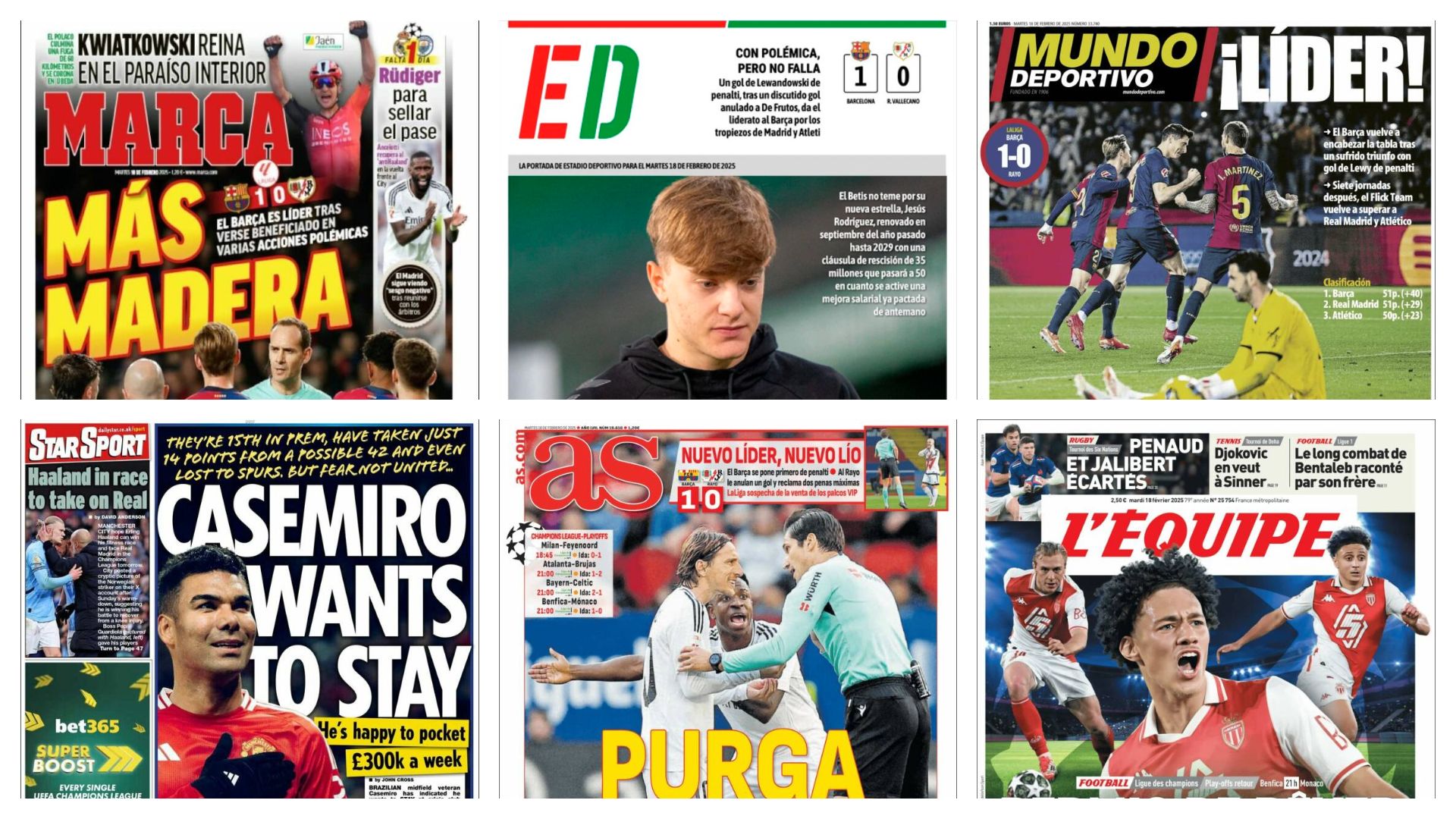 El FC Barcelona líder de la tabla, el culebrón arbitral y el protagonismo de los canteranos, así vienen las portadas