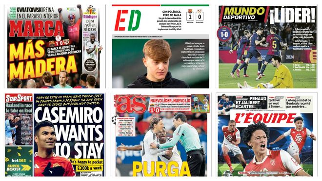 El FC Barcelona líder de la tabla, el culebrón arbitral y el protagonismo de los canteranos, así vienen las portadas