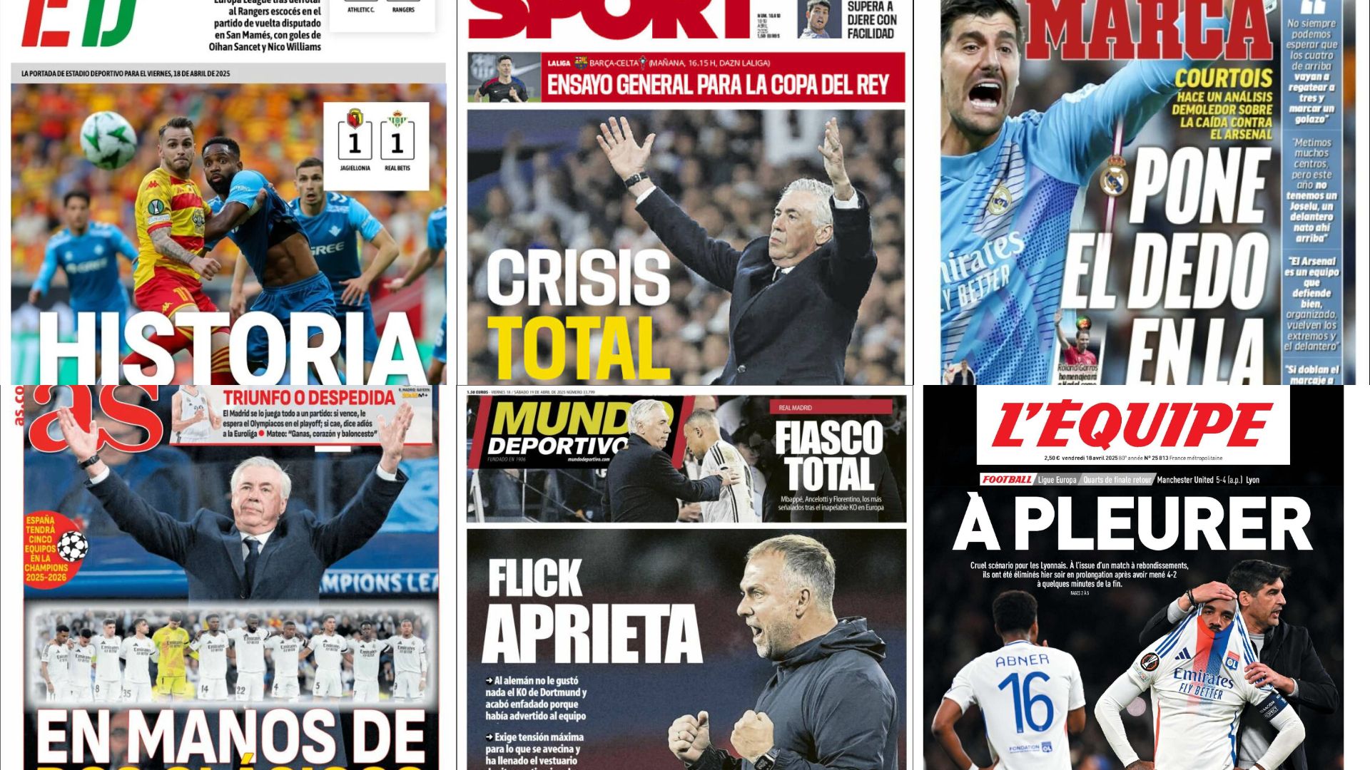 La clasificación histórica del Betis, la posible marcha de Ancelotti... Así vienen las portadas de este Viernes Santo 18 de abril