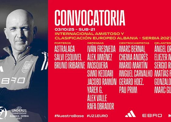 La lista de España sub 21 de David Gordo ante Noruega y Finlandia, clasificatorios para el Europeo