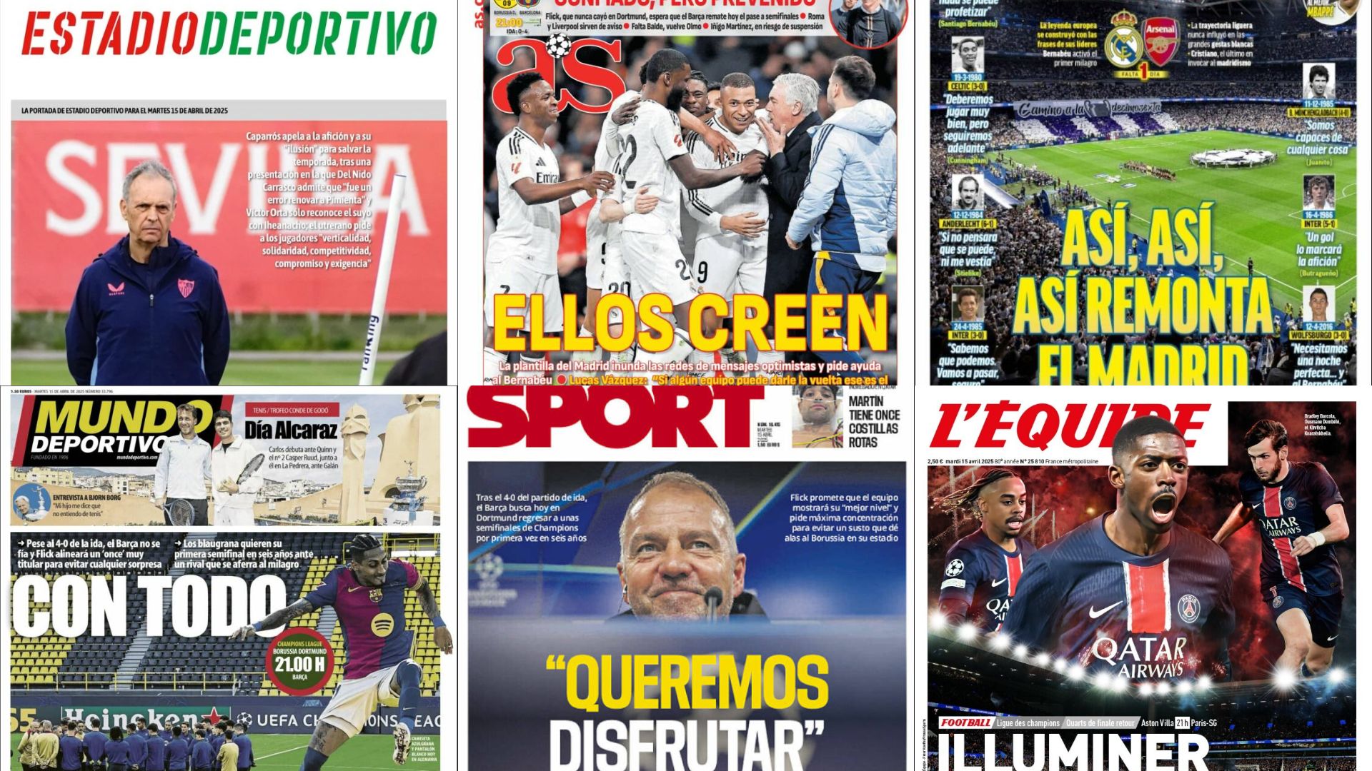 La vuelta de Caparrós, el encuentro de Champions del Barcelona... Así vienen las portadas de este martes 15 de abril