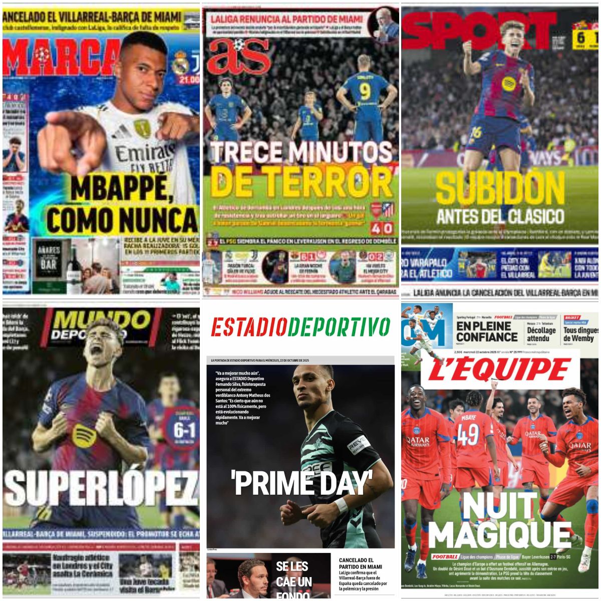 La goleada del Barça, el desastre del Atleti en Europa, Mbappe como líder del Madrid contra la Juventus... Así vienen las portadas