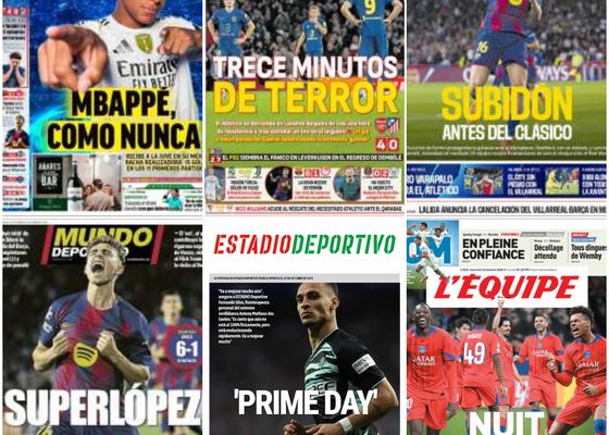 La goleada del Barça, el desastre del Atleti en Europa, Mbappe como líder del Madrid contra la Juventus... Así vienen las portadas