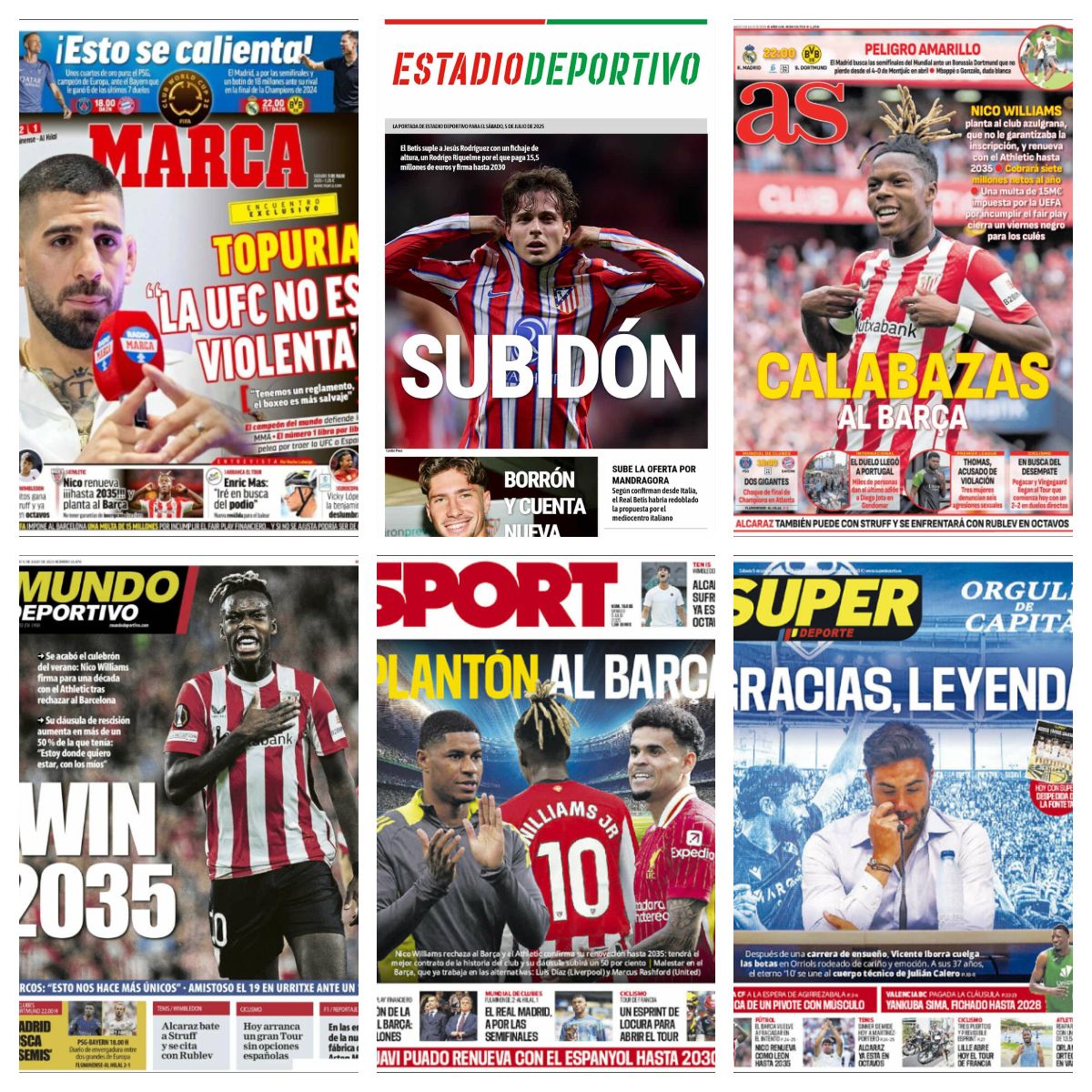 El fichaje de Riquelme, la renovación de Nico Williams y las palabras de Illia Topuria... Así vienen las portadas del día