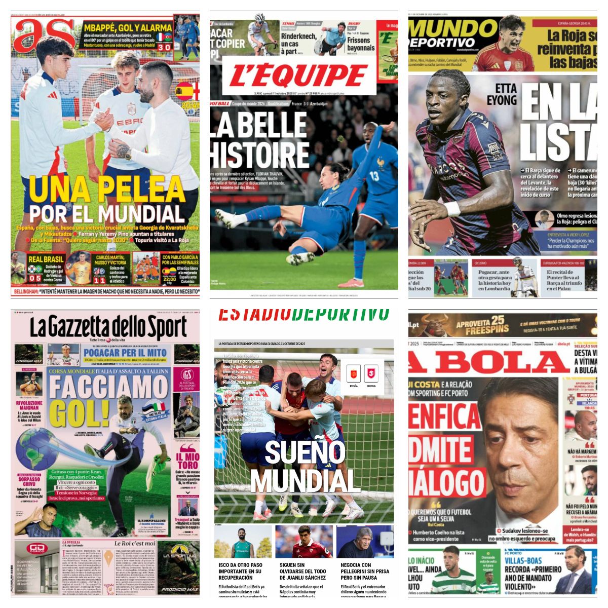 La visita de Topuria a la Selección Española, la lesión de Dani Olmo, el fichaje de Etta Eyong... Así vienen las portadas deportivas del 11 de octubre