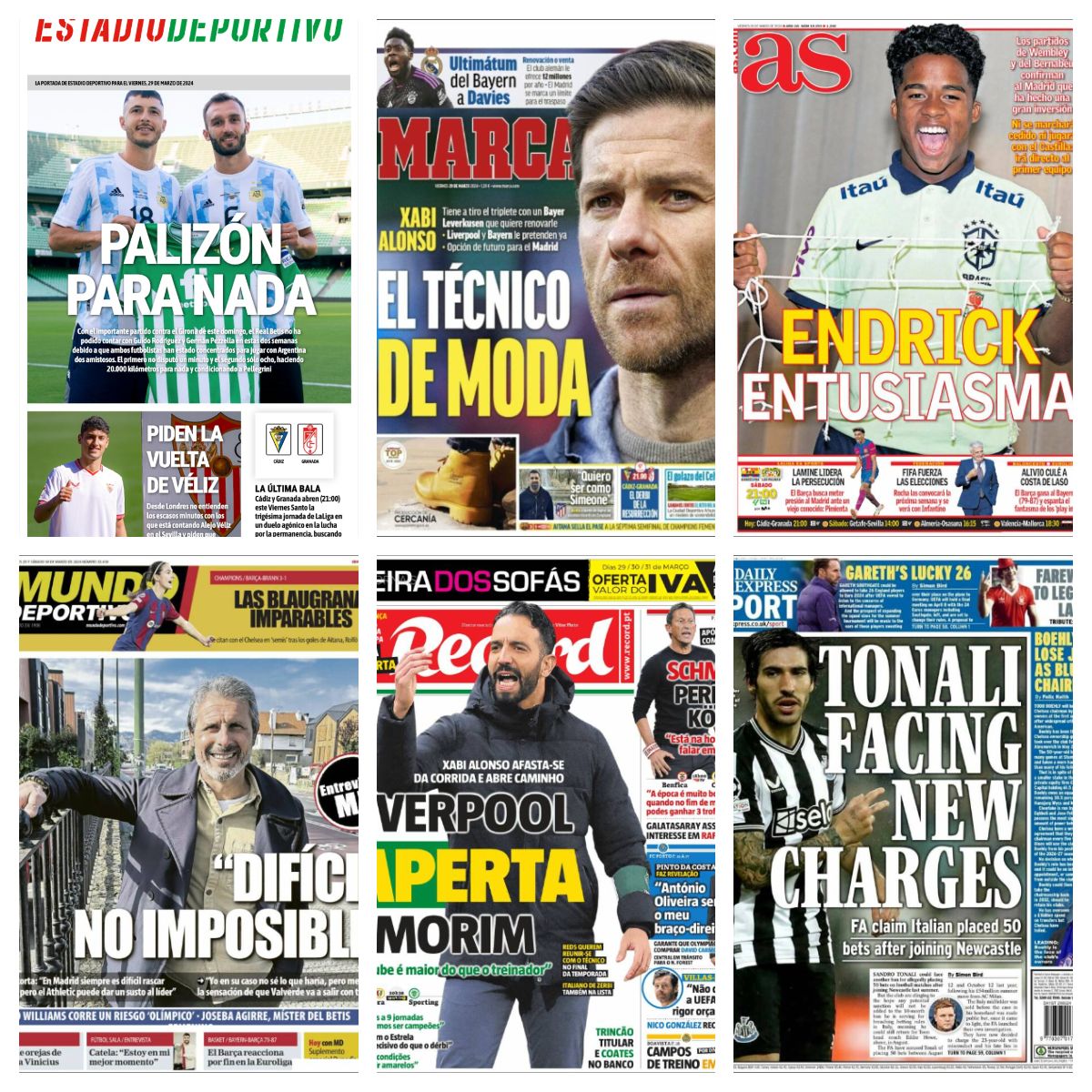 La temporada de Xabi Alonso, la llegada de Endrick, la victoria del Barça Femenino... así vienen las portadas del 29 de marzo