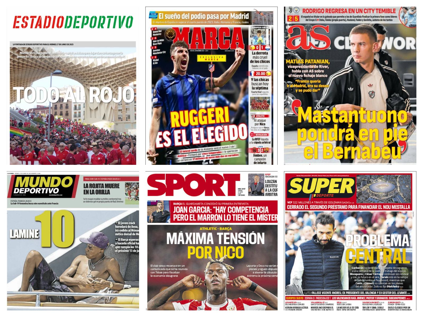 La llegada de Ruggeri, Mastantuono y el fichaje de Nico Williams: así vienen las portadas 