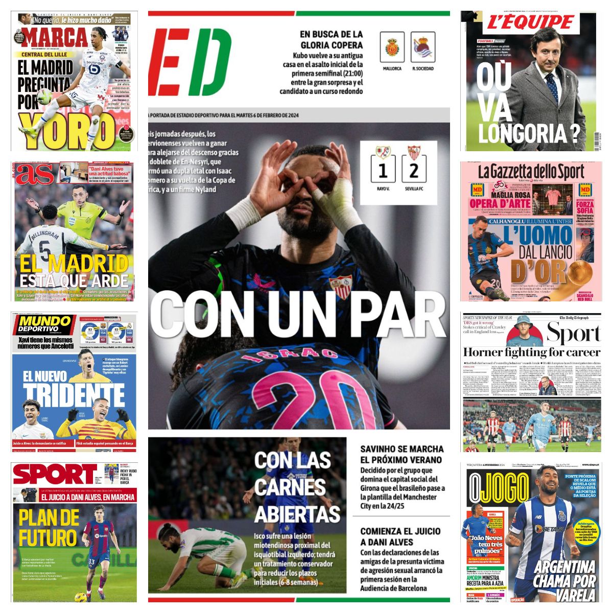 La victoria del Sevilla FC, Dani Alves, Yoro, Lamine Yamal… portadas del martes 6 de febrero