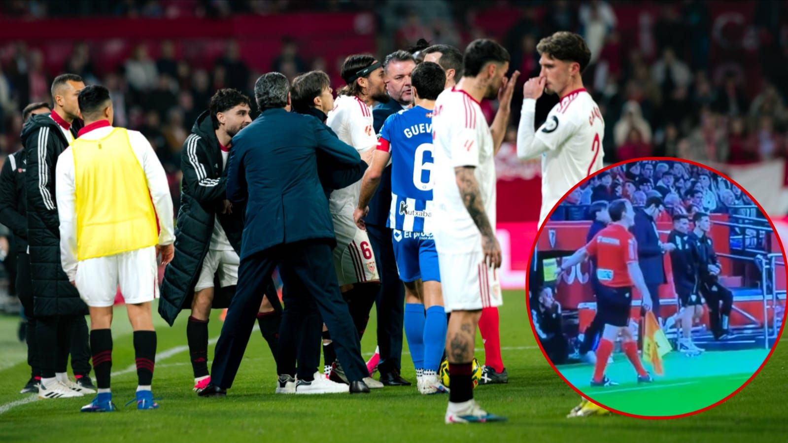 Las imágenes previas a la expulsión de Almeyda dan la razón al técnico del Sevilla FC y cuestionan el acta arbitral de Iosu Galech
