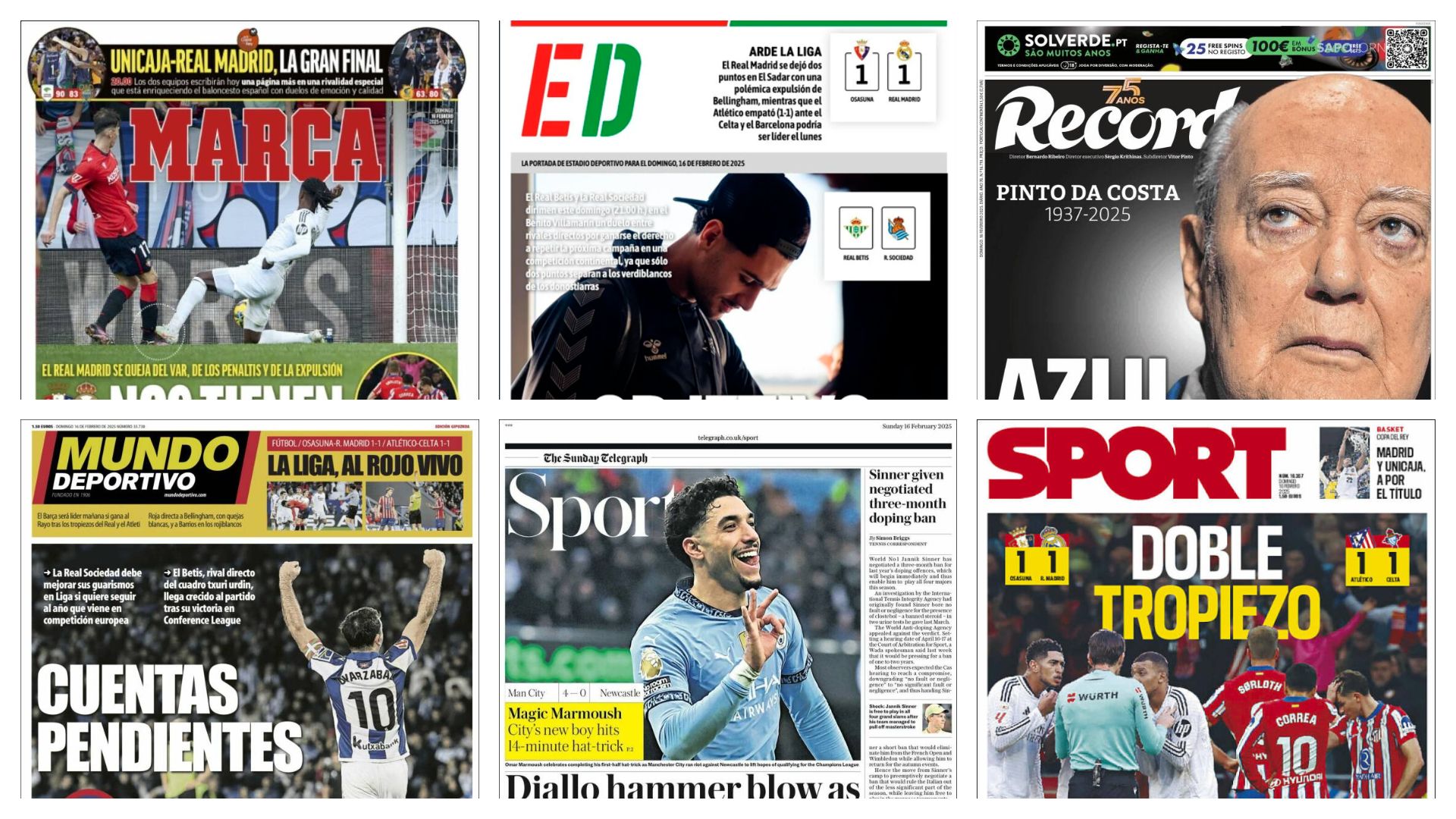 Los árbitros como protagonistas, el liderato en incógnita y lo que queda de jornada liguera, así vienen las portadas