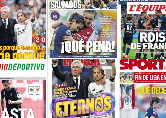 La despedida de Modric y Ancelotti, la caída del Barça en la final de la Champions y los títulos de PSG y Nápoles... Así vienen las portadas de este domingo 25 de mayo