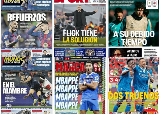 A su debido tiempo, el póker de Mbappé, la alarma defensiva del Madrid, la confianza de Flick… así llegan las portadas del jueves 27 de noviembre