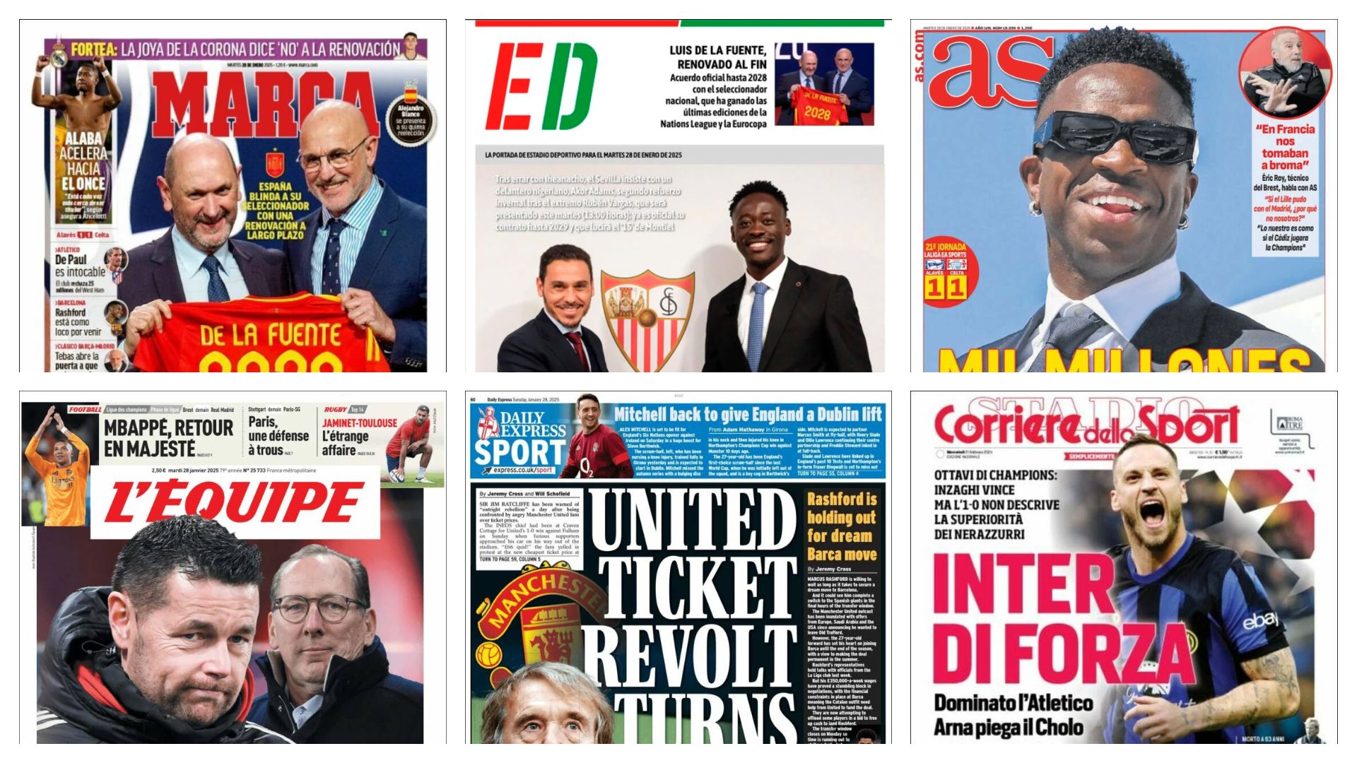 El fichaje millonario de Vinicius, la renovación de Luis De la Fuente y la presentación de Akor Adams, así vienen las portadas