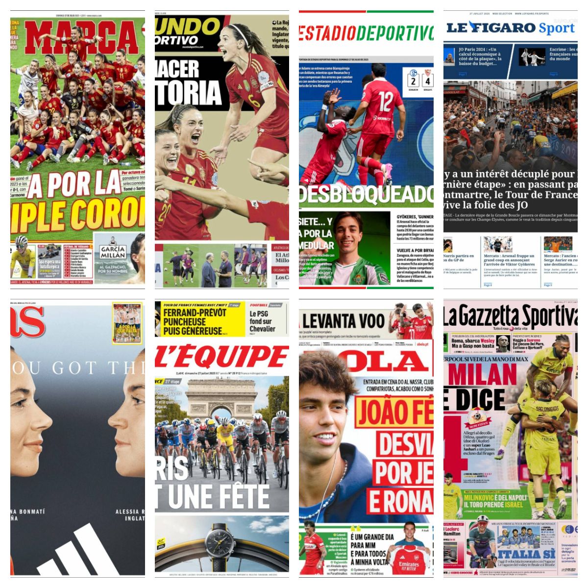 La final de la Eurocopa Femenina, última etapa del Tour, Akor Adams, Gyökeres, oferta de Al-Nassr por João Félix... Así vienen las portadas