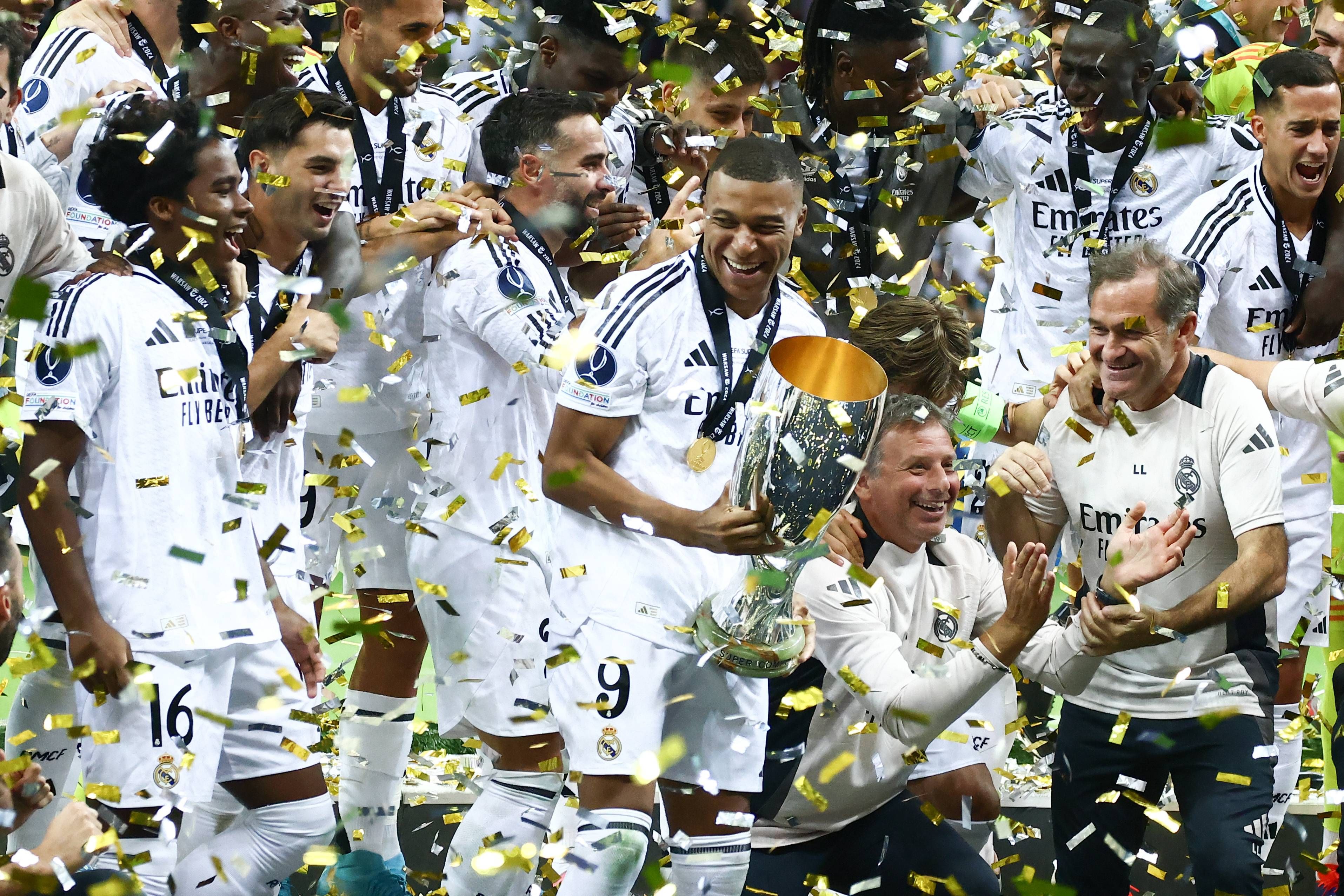 Mbappé debutó con gol y título como madridista; así lo celebró Florentino Pérez