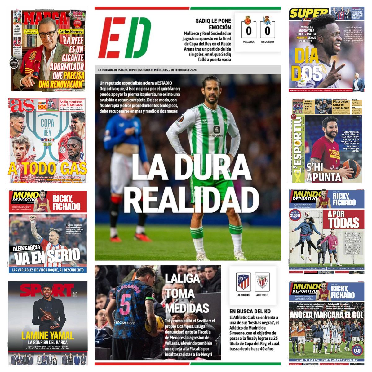 La Copa, Isco, Yamal, Aleix, Carlos Herrera… portadas del miércoles 7 de febrero