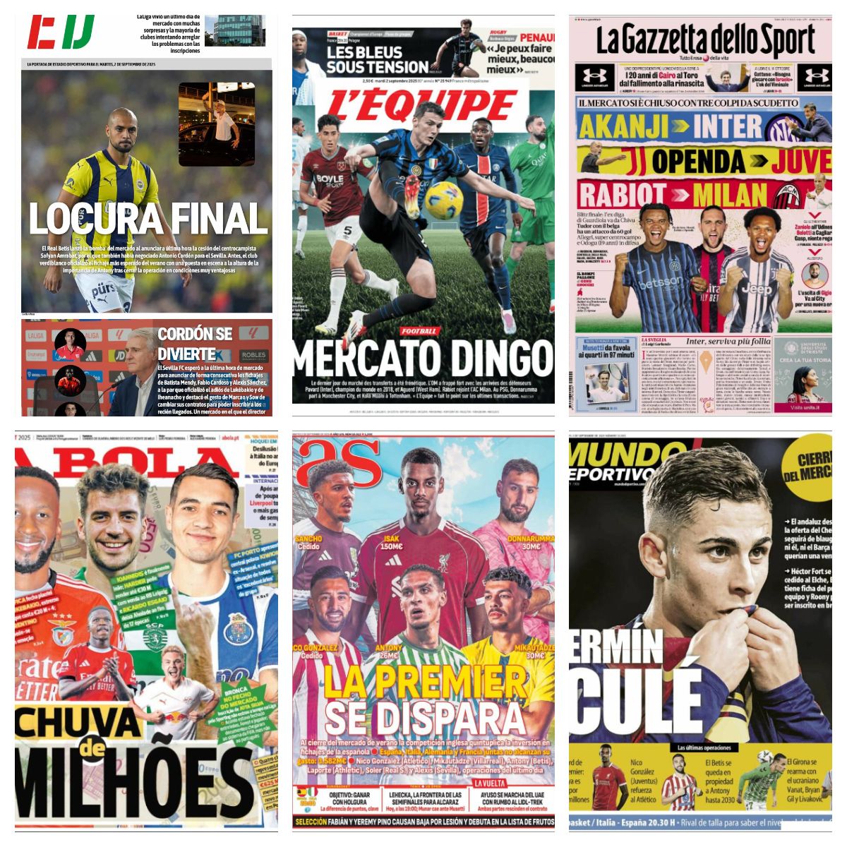 El cierre del mercado, el Eurobasket, Alcaraz en el US Open... Así vienen las portadas deportivas del 2 de septiembre