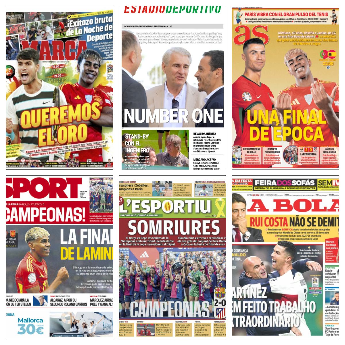 'La Roja' va a por la Nations League, la gran final entre Alcaraz y Sinner, el Barça femenino reina... así vienen las portadas