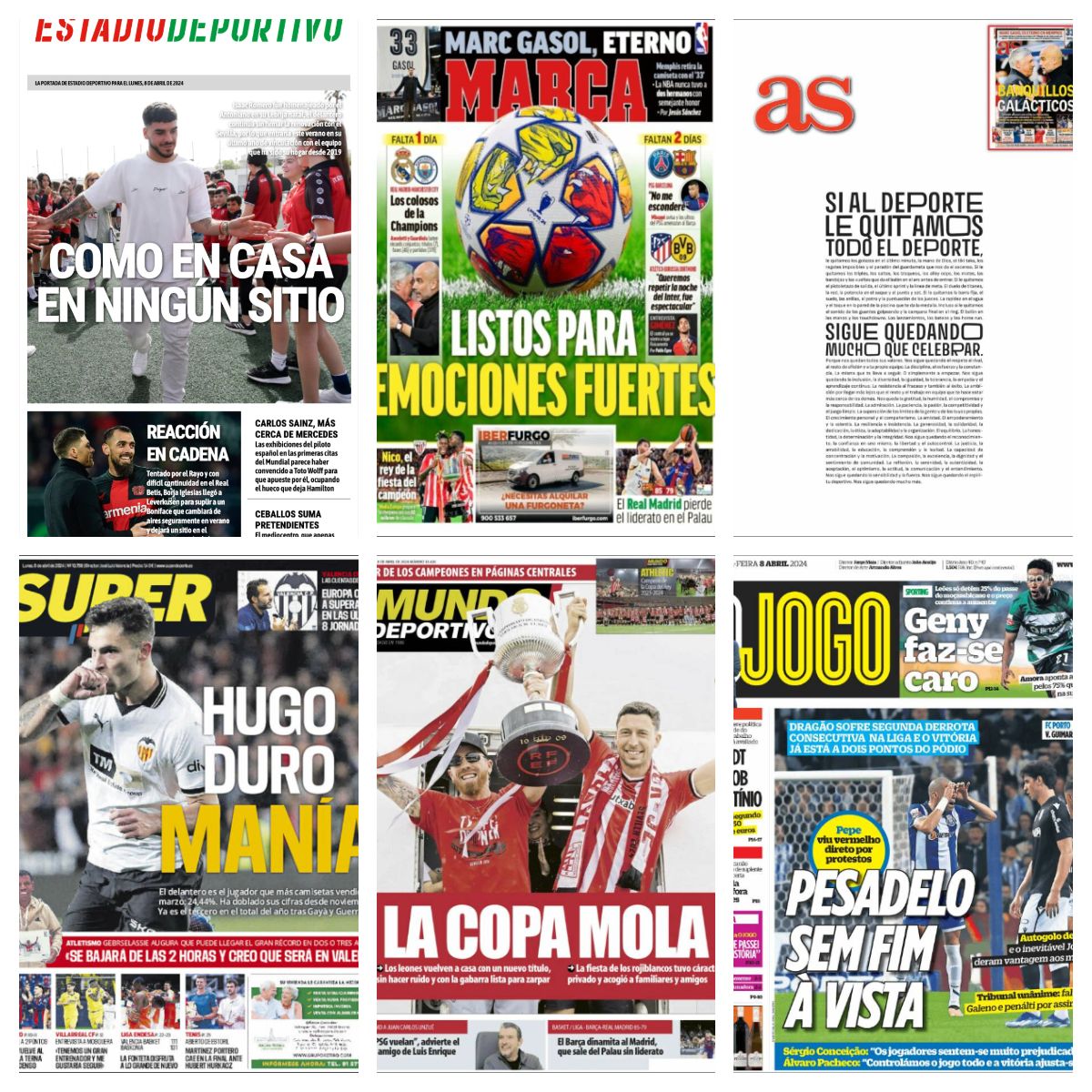 El partido del Real Madrid ante el City, el del Barça ante el PSG, la celebración de los jugadores del Athletic... así vienen las portadas 