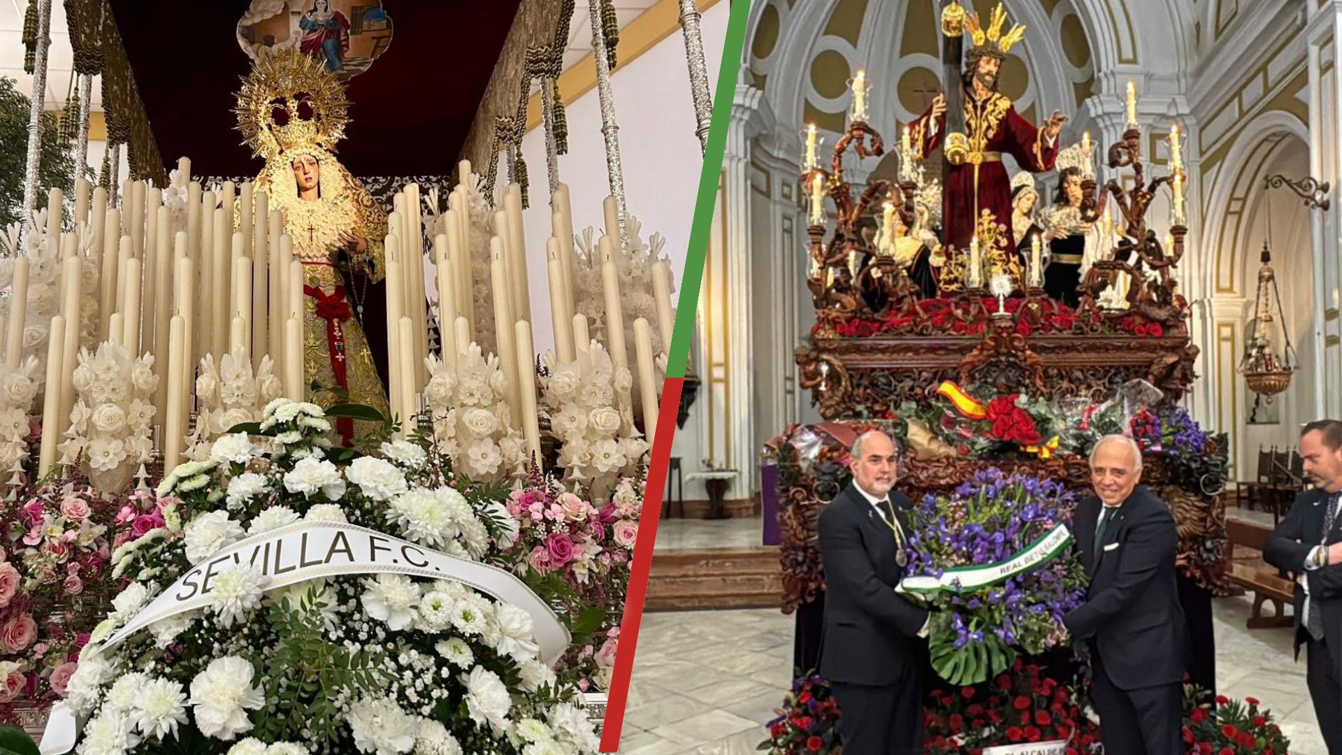 Los dos clubes hispalenses inician su ronda de ofrendas florales