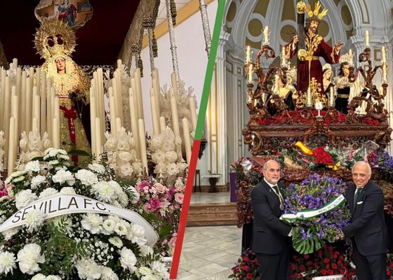 Los dos clubes hispalenses inician su ronda de ofrendas florales