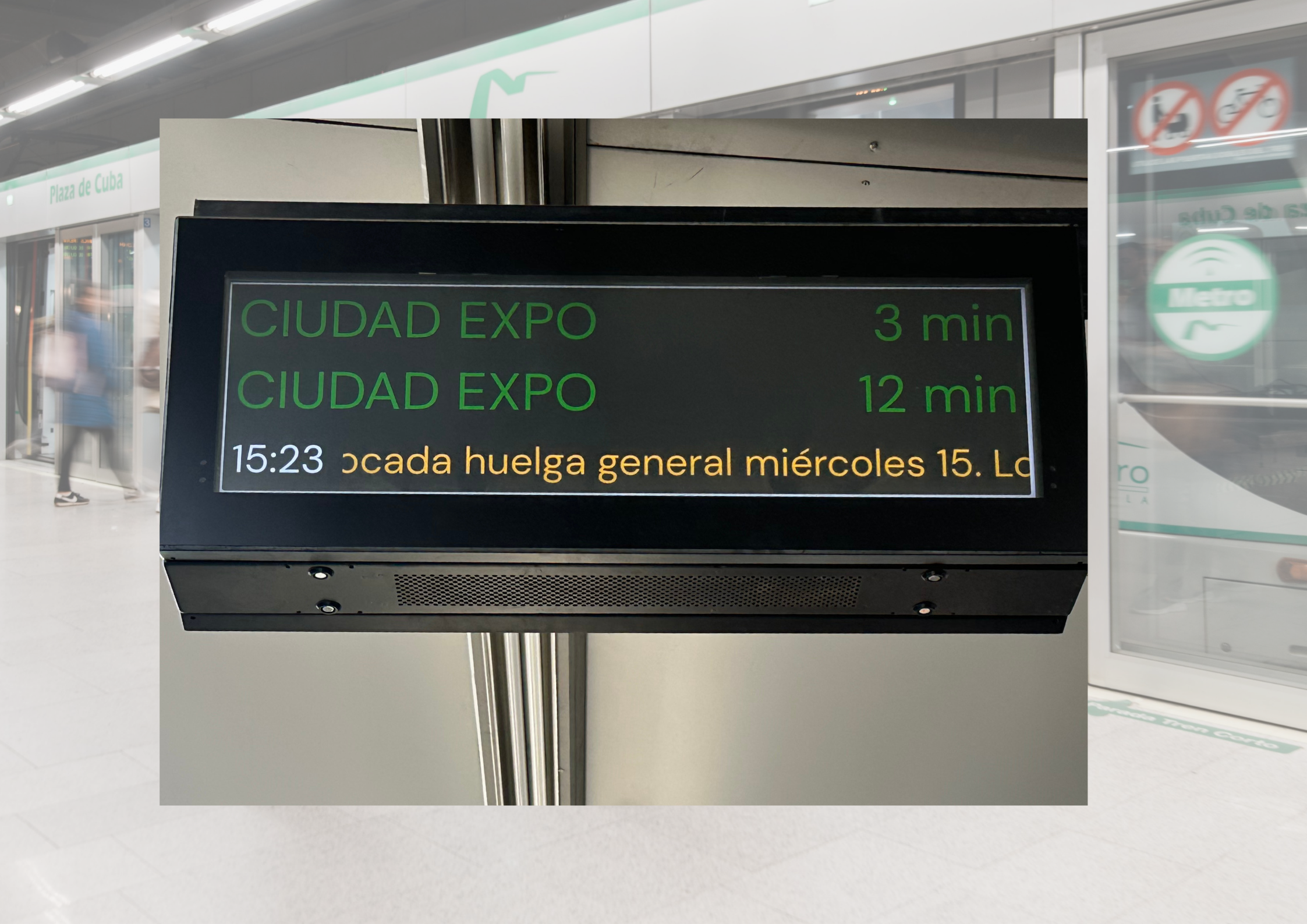 Se mantiene la huelga del 15 de octubre por Palestina: Metro de Sevilla anuncia reducción de servicios