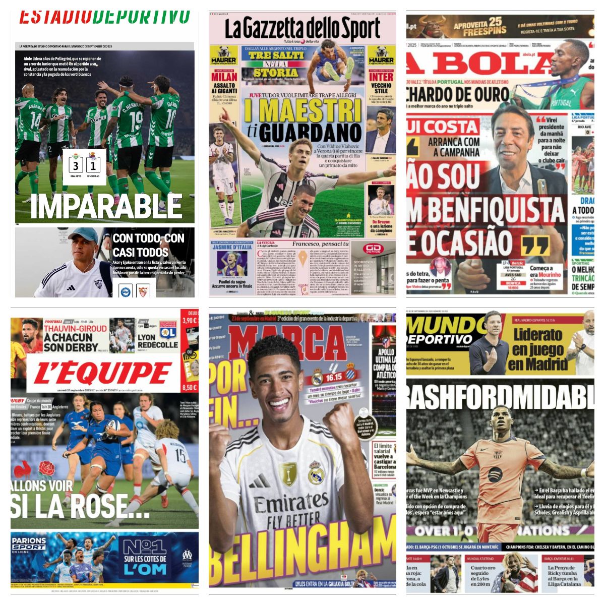 La vuelta de Bellingham, el caso Vinicius o el momento de Rashford: así vienen las portadas deportivas de hoy