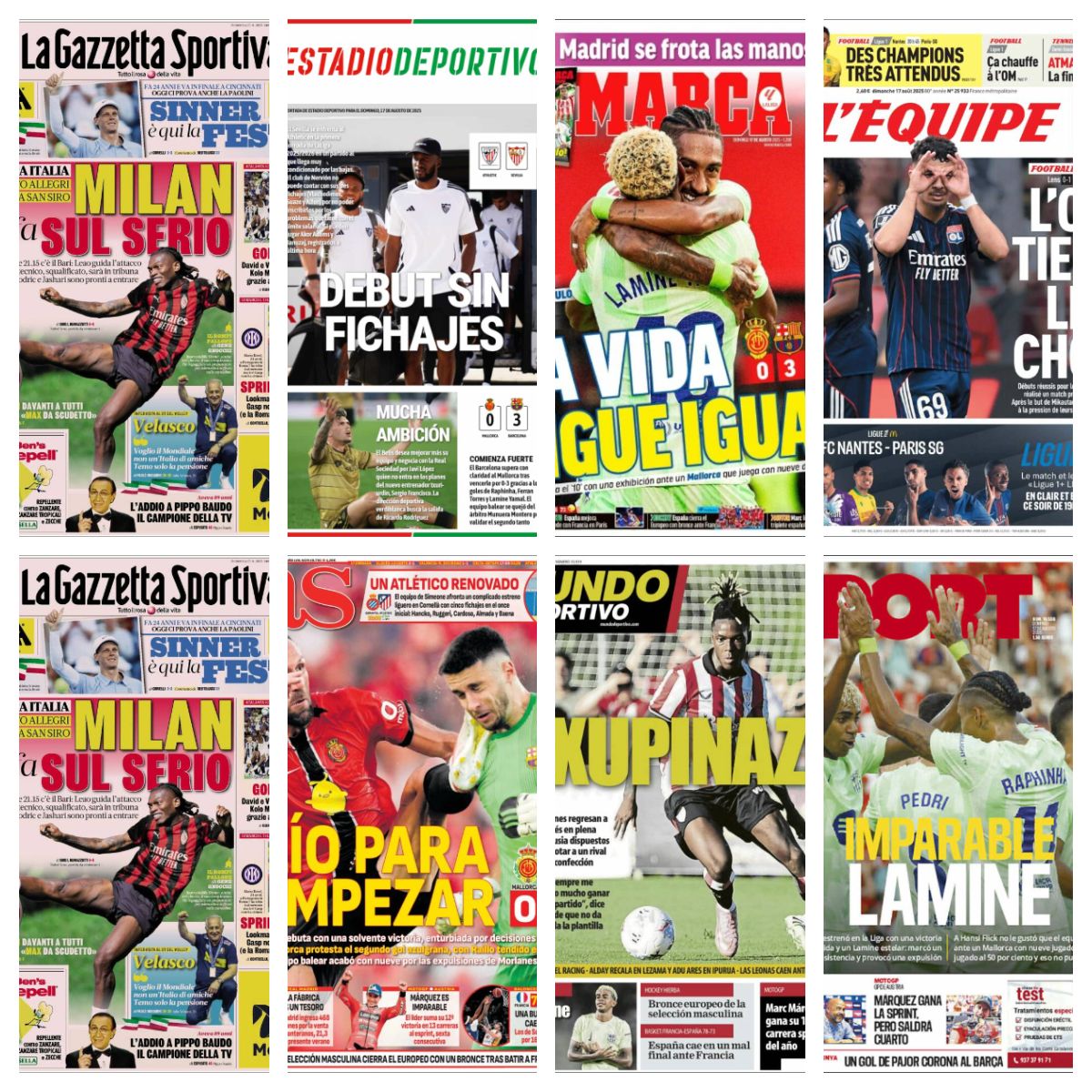 Debut sin fichajes en el Sevilla, Javi López para el lateral bético, la polémica del Barça en Mallorca... Así vienen las portadas