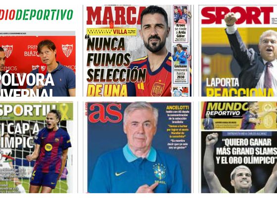 Entrevistas a Villa, Ancelotti y Carlos Alcaraz, la jornada de Champions League femenina y los partidos del parón internacional… Así vienen las portadas