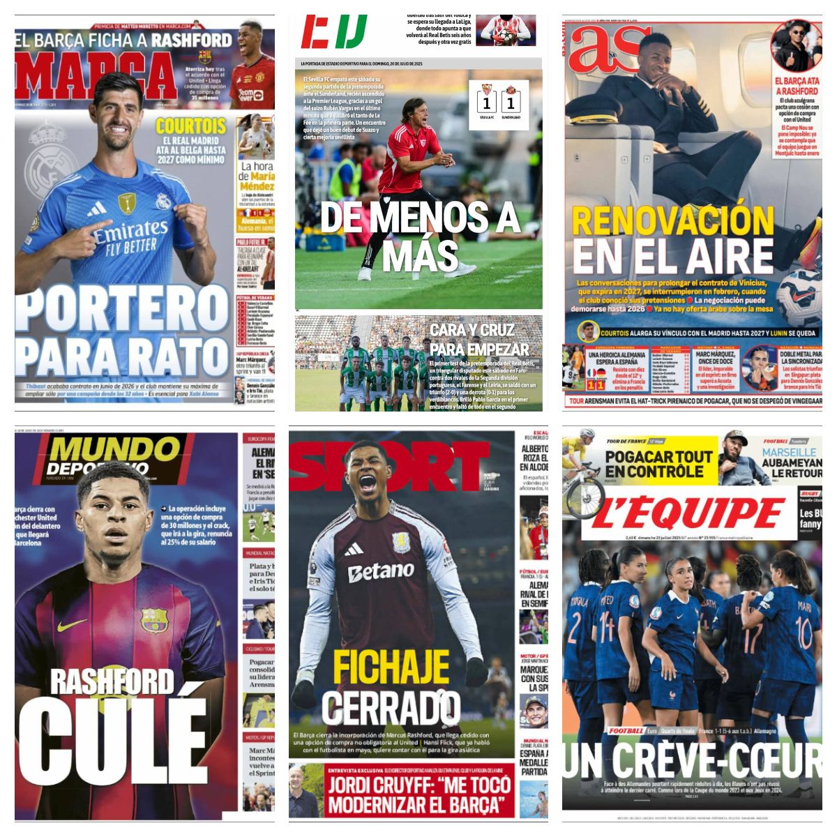 La renovación de Courtois, el fichaje de Rashford, los amistosos de Sevilla y Betis... así vienen las portadas de hoy