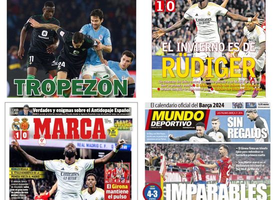 La derrota del Betis, los triunfos del Real Madrid y del Girona... así vienen las portadas del jueves 4 de enero de 2024