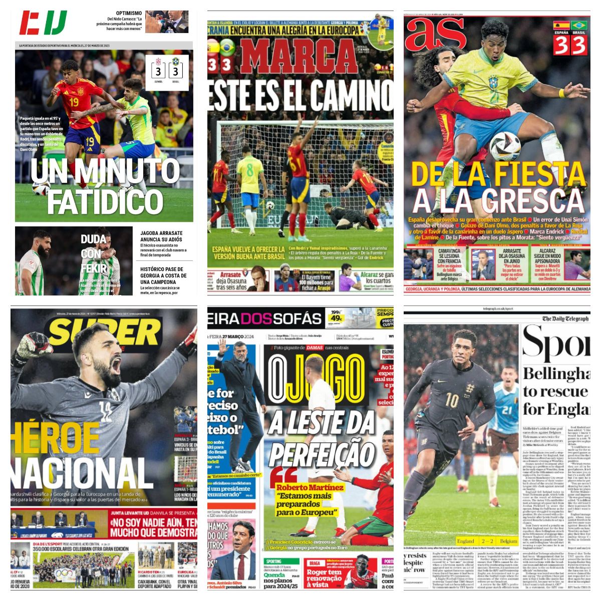 El partido entre España y Brasil, la ovación a Lamine Yamal, el gol de Endrick... así vienen las portadas