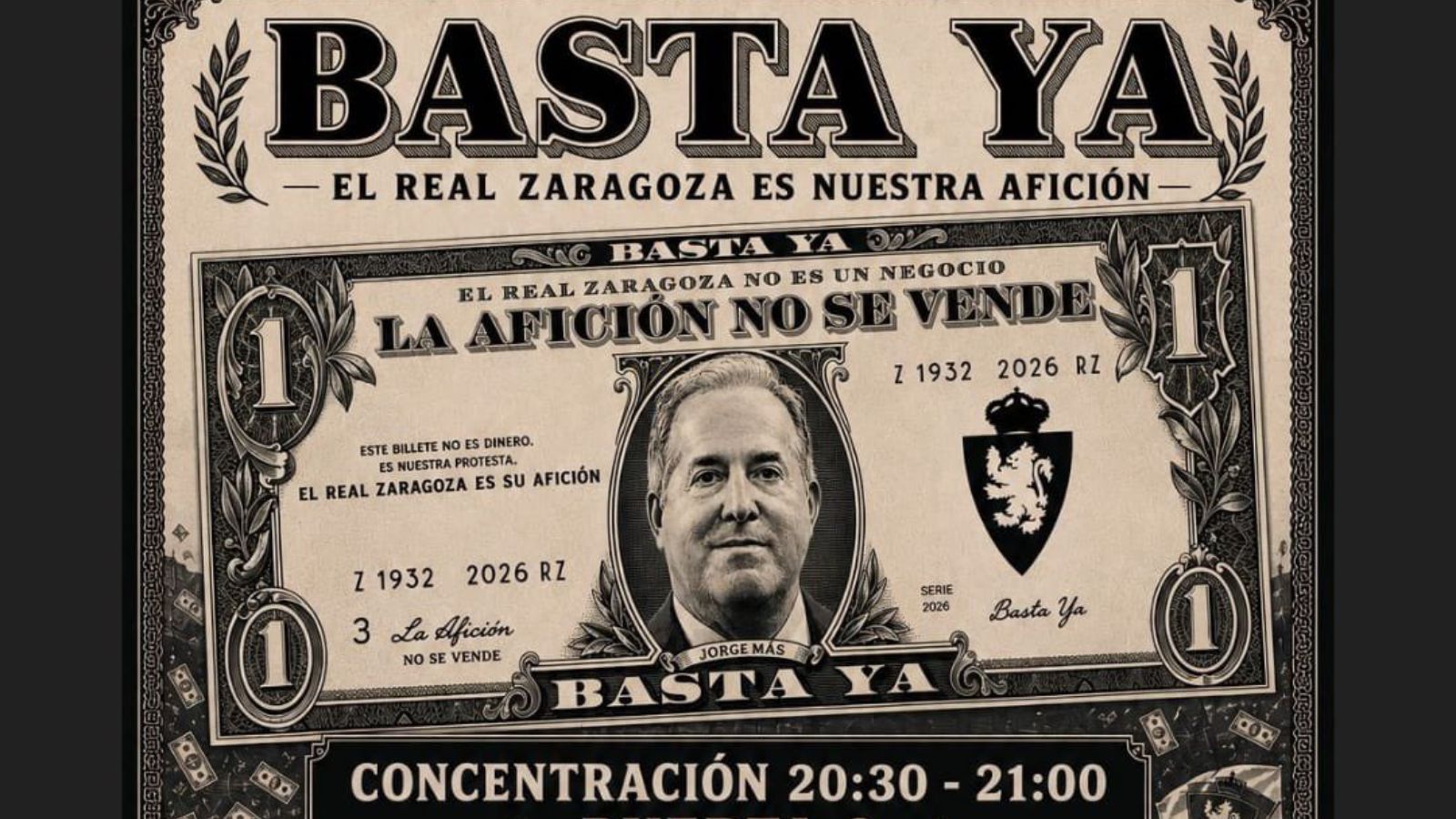Protesta multitudinaria de la afición del Real Zaragoza contra Jorge Mas ante el posible descenso a Primera RFEF