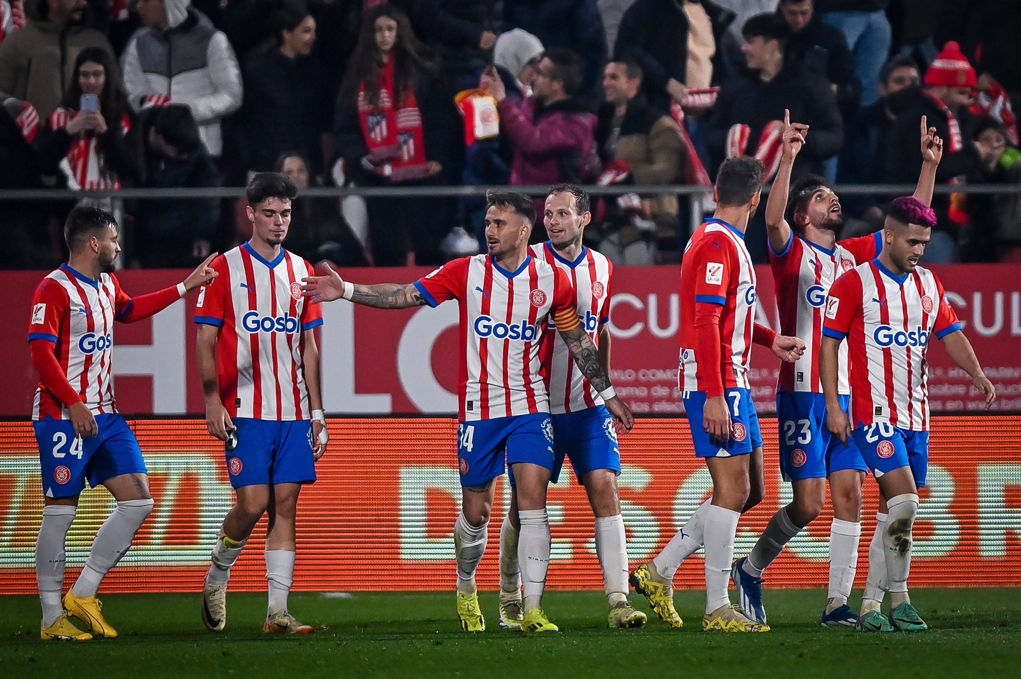 Así celebraron los jugadores del Girona la victoria ante el Atlético de Madrid