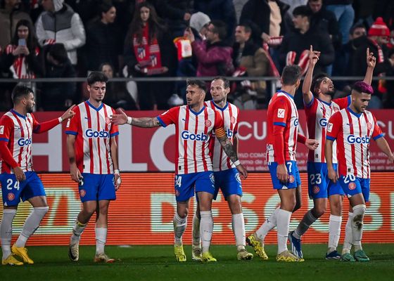 Así celebraron los jugadores del Girona la victoria ante el Atlético de Madrid