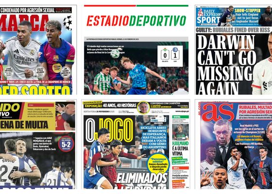 El Sorteo de Champions, goleada de Real en UEFA, el Betis pasa a Octavos de Conference, la sentencia del caso Rubiales... así llegan las portadas de hoy